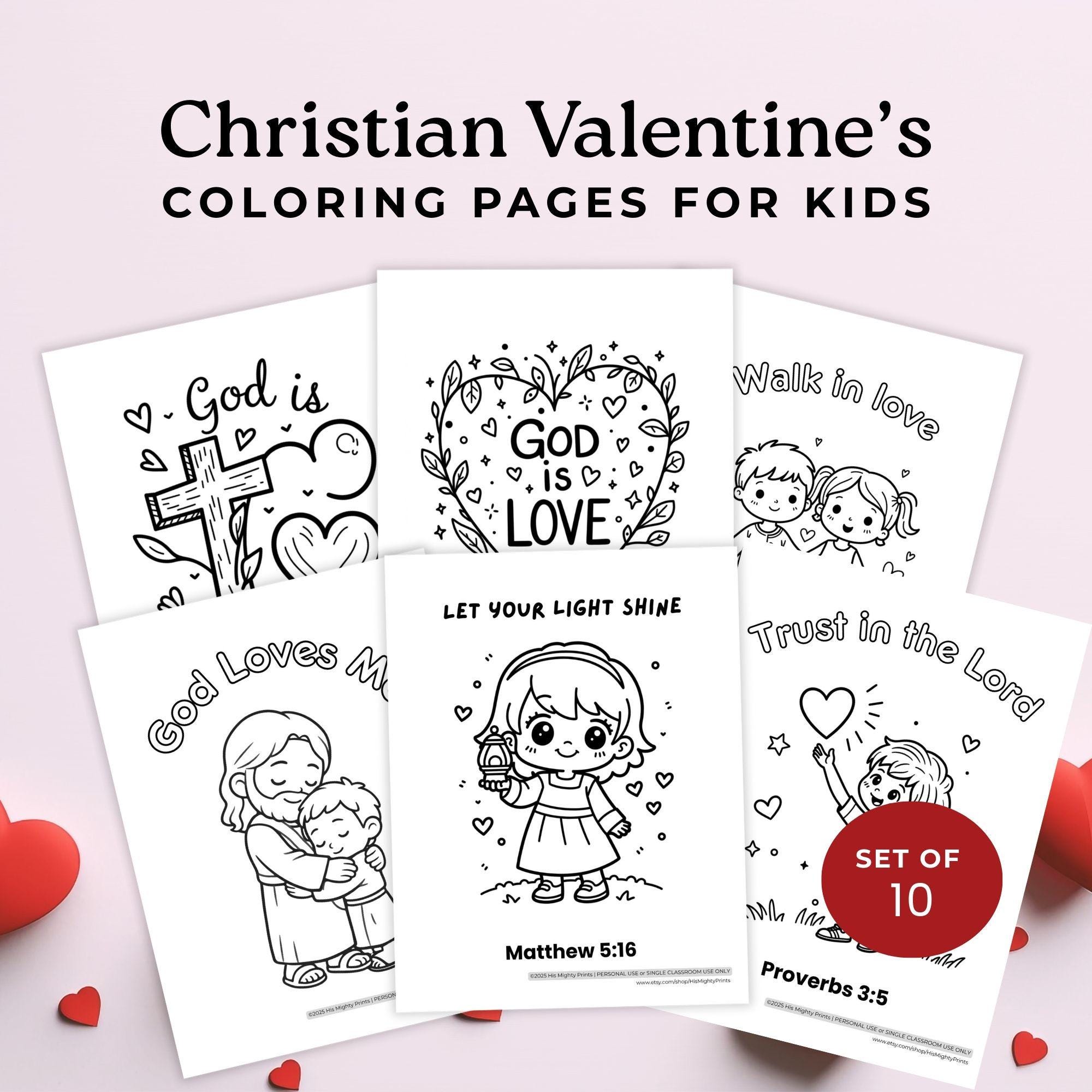 Christian Valentine Coloring Pages, Bible Verse Activity for Kids